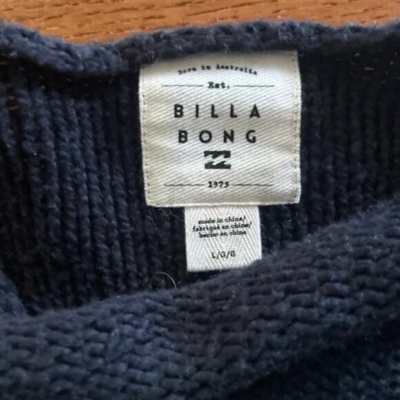 Billabong Cotton Knit Black Ivory Striped Sweater Crew Neck Long Sleeve L Beach - Picture 3 of 5